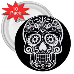 Skull 3  Buttons (10 Pack) 