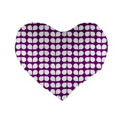 Purple And White Leaf Pattern Standard 16  Premium Flano Heart Shape Cushions