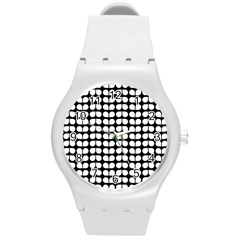 Black And White Leaf Pattern Round Plastic Sport Watch (m) by GardenOfOphir