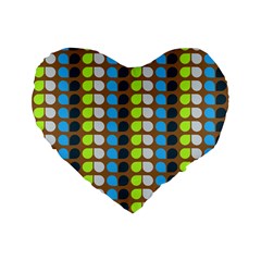 Colorful Leaf Pattern Standard 16  Premium Flano Heart Shape Cushions