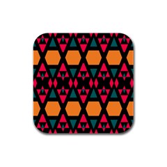 Rhombus And Other Shapes Pattern Rubber Square Coaster (4 Pack) by LalyLauraFLM