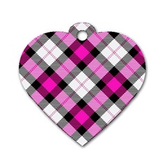 Smart Plaid Hot Pink Dog Tag Heart (two Sides) by ImpressiveMoments