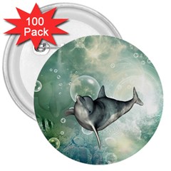 Funny Dswimming Dolphin 3  Buttons (100 Pack) 