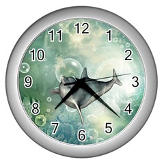 Funny Dswimming Dolphin Wall Clocks (silver) 