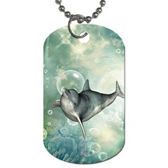 Funny Dswimming Dolphin Dog Tag (two Sides) by FantasyWorld7