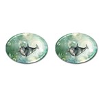 Funny Dswimming Dolphin Cufflinks (Oval) Front(Pair)