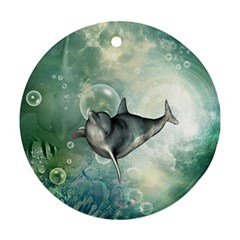 Funny Dswimming Dolphin Round Ornament (two Sides) 