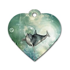 Funny Dswimming Dolphin Dog Tag Heart (one Side)