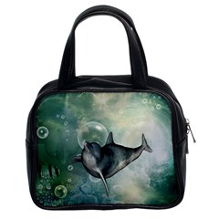 Funny Dswimming Dolphin Classic Handbags (2 Sides)