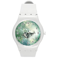 Funny Dswimming Dolphin Round Plastic Sport Watch (m) by FantasyWorld7