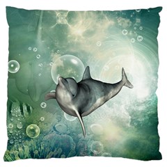 Funny Dswimming Dolphin Large Cushion Cases (one Side) 