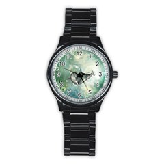Funny Dswimming Dolphin Stainless Steel Round Watches by FantasyWorld7