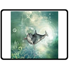 Funny Dswimming Dolphin Double Sided Fleece Blanket (large) 