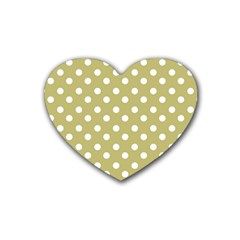 Lime Green Polka Dots Rubber Coaster (heart)  by GardenOfOphir