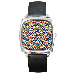 Trendy Chic Modern Chevron Pattern Square Metal Watches by GardenOfOphir