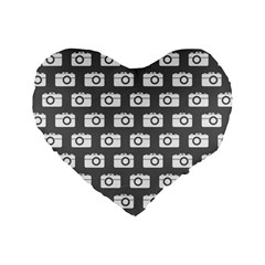 Modern Chic Vector Camera Illustration Pattern Standard 16  Premium Flano Heart Shape Cushions