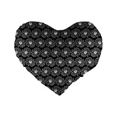 Black And White Gerbera Daisy Vector Tile Pattern Standard 16  Premium Flano Heart Shape Cushions by GardenOfOphir