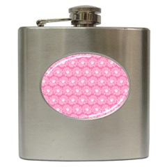 Pink Gerbera Daisy Vector Tile Pattern Hip Flask (6 Oz) by GardenOfOphir