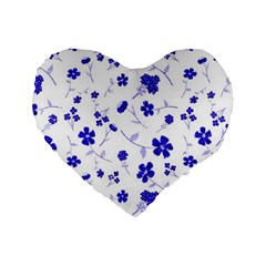 Sweet Shiny Flora Blue Standard 16  Premium Flano Heart Shape Cushions by ImpressiveMoments