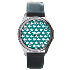 Cute Whale Illustration Pattern Round Metal Watches by GardenOfOphir