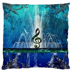 Clef With Water Splash And Floral Elements Large Cushion Cases (two Sides)  by FantasyWorld7