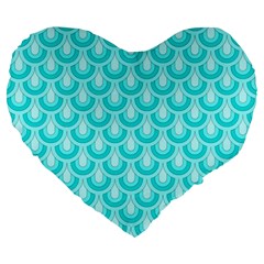 Awesome Retro Pattern Turquoise Large 19  Premium Heart Shape Cushions by ImpressiveMoments
