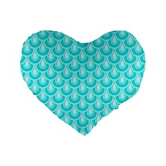 Awesome Retro Pattern Turquoise Standard 16  Premium Flano Heart Shape Cushions by ImpressiveMoments
