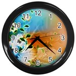Wonderful Flowers In Colorful And Glowing Lines Wall Clocks (Black)