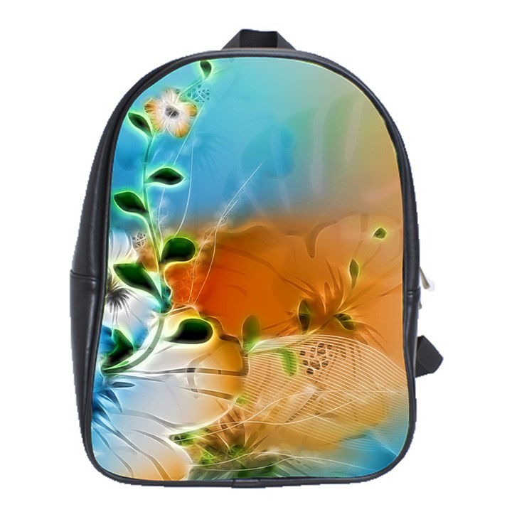 Wonderful Flowers In Colorful And Glowing Lines School Bags (XL) 