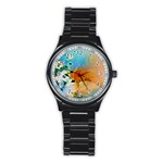 Wonderful Flowers In Colorful And Glowing Lines Stainless Steel Round Watches
