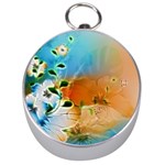 Wonderful Flowers In Colorful And Glowing Lines Silver Compasses Front