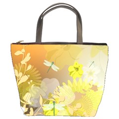 Beautiful Yellow Flowers With Dragonflies Bucket Bags by FantasyWorld7