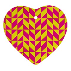 Pink And Yellow Shapes Pattern Ornament (heart) by LalyLauraFLM