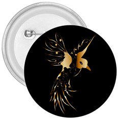 Beautiful Bird In Gold And Black 3  Buttons
