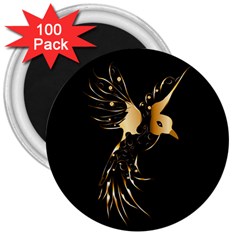 Beautiful Bird In Gold And Black 3  Magnets (100 Pack)