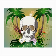 Funny Skull With Sunglasses And Palm Small Glasses Cloth (2-side) by FantasyWorld7