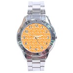 Yellow And White Owl Pattern Stainless Steel Men s Watch