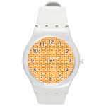 Yellow And White Owl Pattern Round Plastic Sport Watch (M)