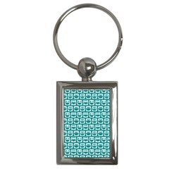 Teal And White Owl Pattern Key Chains (rectangle)  by GardenOfOphir