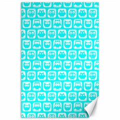 Aqua Turquoise And White Owl Pattern Canvas 24  X 36  by GardenOfOphir