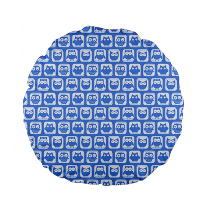 Blue And White Owl Pattern Standard 15  Premium Flano Round Cushions