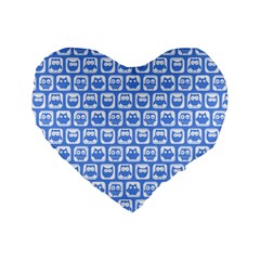 Blue And White Owl Pattern Standard 16  Premium Flano Heart Shape Cushions by GardenOfOphir