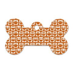 Orange And White Owl Pattern Dog Tag Bone (two Sides) by GardenOfOphir