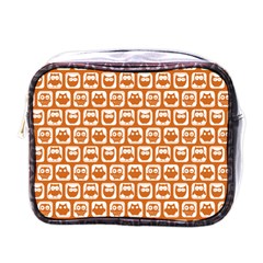 Orange And White Owl Pattern Mini Toiletries Bags by GardenOfOphir