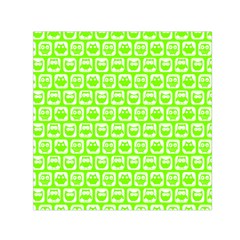 Lime Green And White Owl Pattern Small Satin Scarf (square)  by GardenOfOphir