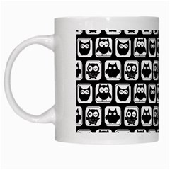 Black And White Owl Pattern White Mugs by GardenOfOphir