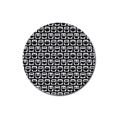 Black And White Owl Pattern Rubber Round Coaster (4 Pack)  by GardenOfOphir