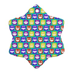 Colorful Whimsical Owl Pattern Ornament (snowflake)  by GardenOfOphir