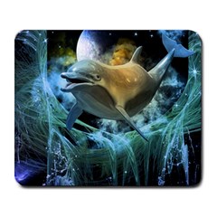 Funny Dolphin In The Universe Large Mousepads