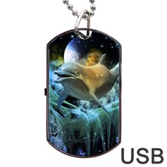 Funny Dolphin In The Universe Dog Tag Usb Flash (one Side)